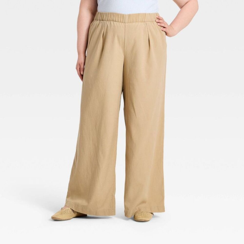 Women's Mid-Rise Wide Leg Pull On Pants - Universal Thread Tan 2X